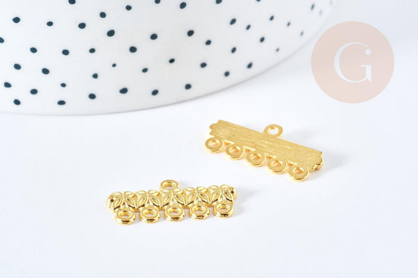 Intercallaire bracelet 5 rangs zamac doré 10mm, des fournitures pour création bijoux, x2 (G8790)