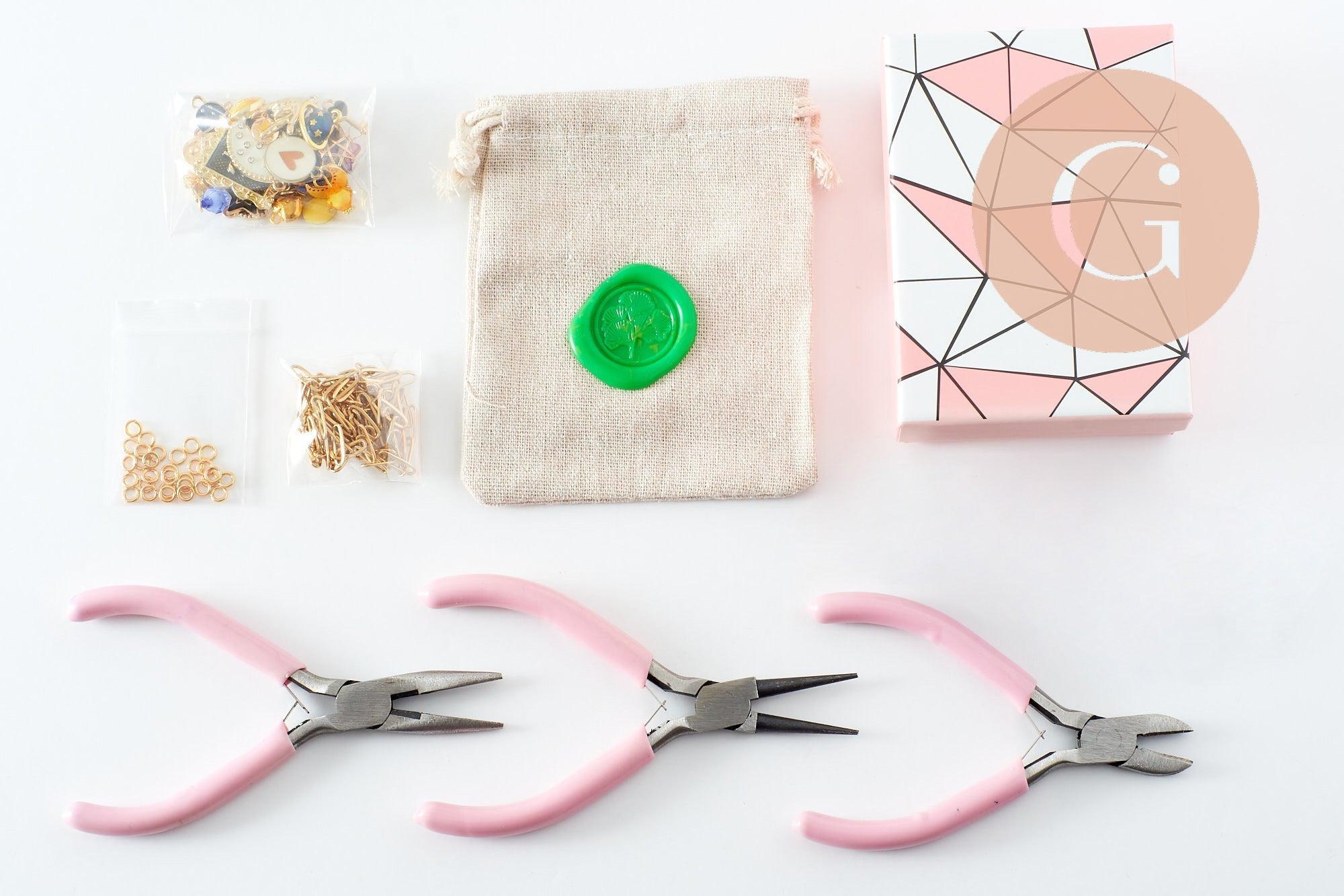Kit Bracelet + Collier DIY – Thème Mystique / Océan / Fruits – Breloques + Chaîne Dorée – Idéal débutante & cadeau, x1 (G9554)