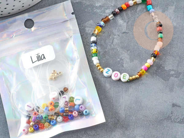 Kit Bracelet d'amitié prénom personnalisé doré + multicolore, Coffrets et kits création de bijoux fantaisie DIY, pochette 1 bracelet (G9023)