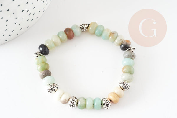 Kit Bracelet pour Homme amazonite naturelle zamac argenté MARIUS, x1 pochette 1 bracelet (G9175)