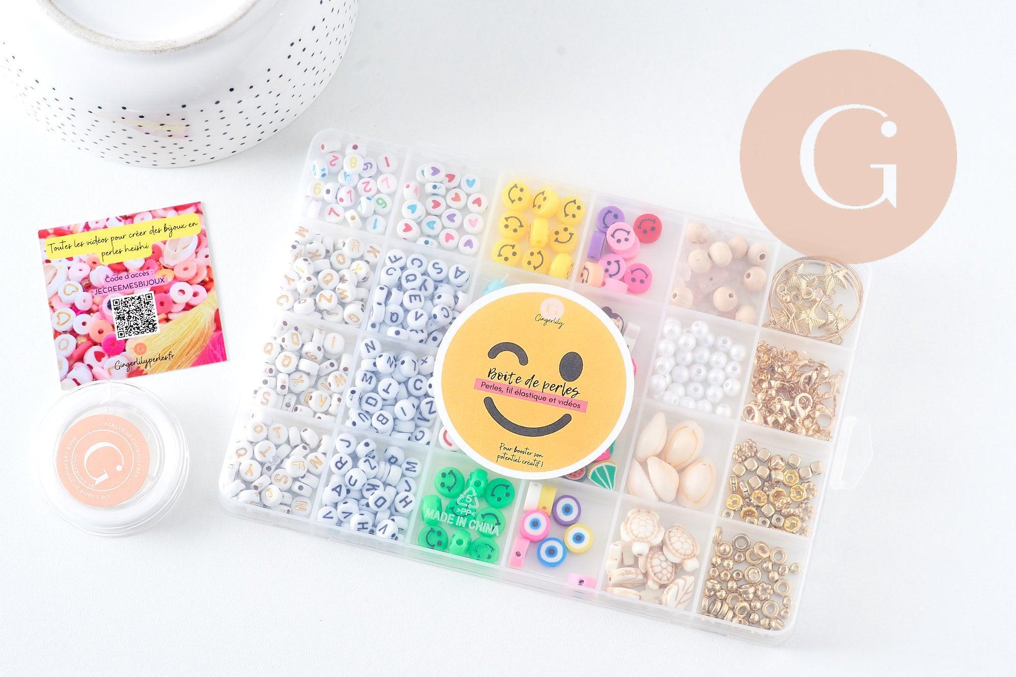 Kit boite mix de perles lettre et smiley, x1 (G10792)