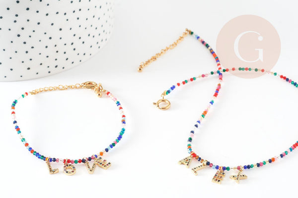 Kit bracelet Vecchio multicolore personnalisé lettres zircon, Coffrets et kits pour la création de bijoux fantaisie DIY, la pochette (G8747)