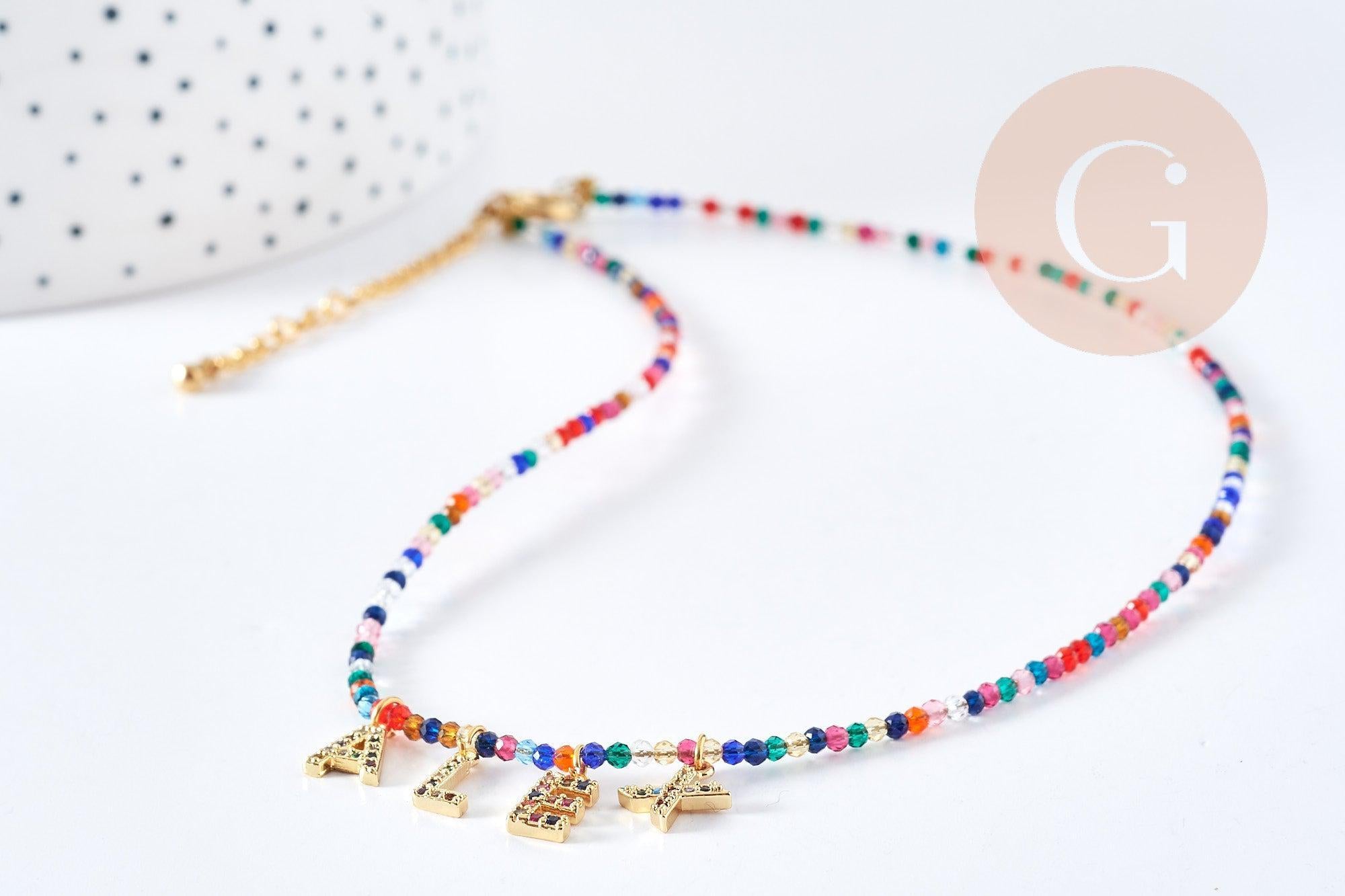 Kit collier Vecchio multicolore personnalisé lettres zircon 40cm, Coffrets et kits création de bijoux fantaisie DIY, la pochette (G8749)