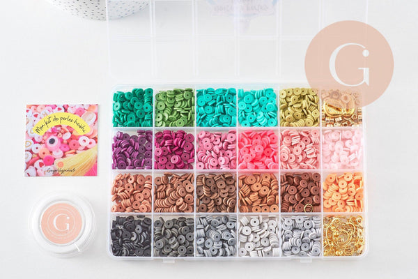 Kit mix de perles heishi vert caramel, Coffret et kit pour création de bijoux fantaisie, x1 (G9997)