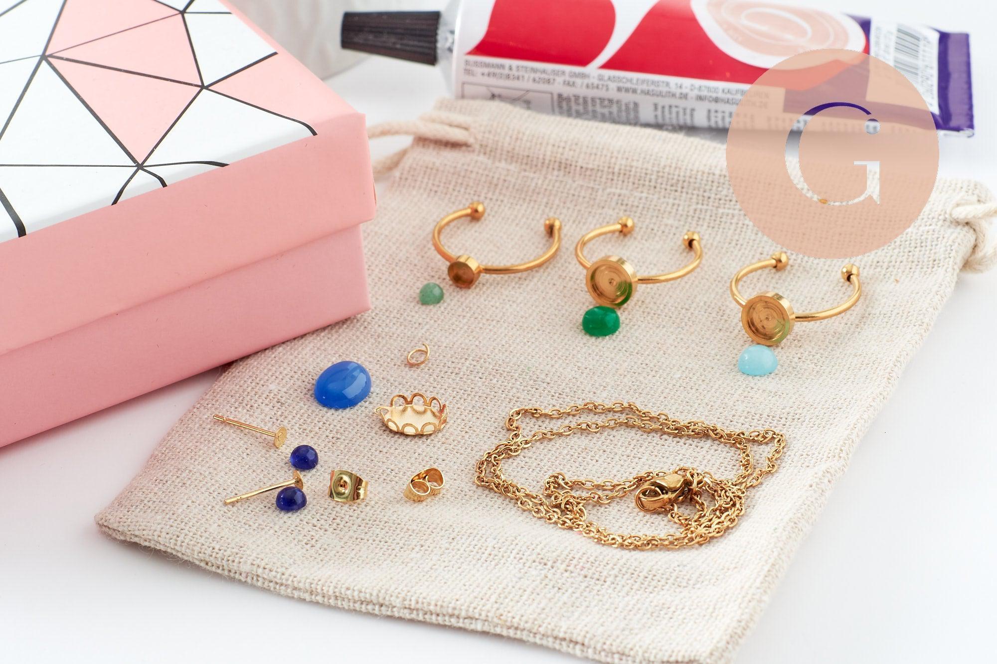 Kit parure de bijoux cabochon pierre naturelle, Coffrets et kits pour la création de bijoux fantaisie DIY, x1 (G9557)