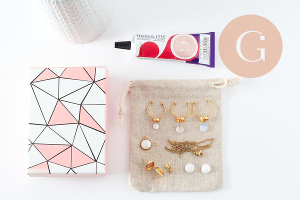 Kit parure de bijoux cabochon pierre naturelle, Coffrets et kits pour la création de bijoux fantaisie DIY, x1 (G9557)