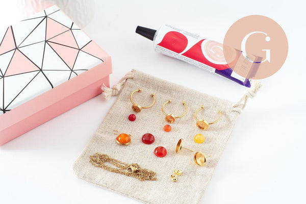 Kit parure de bijoux cabochon pierre naturelle, Coffrets et kits pour la création de bijoux fantaisie DIY, x1 (G9557)
