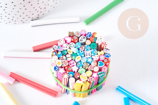 Lot 10 canes polymères mignons animaux mélangées 50mm, création pate polymère, x 10 G8484