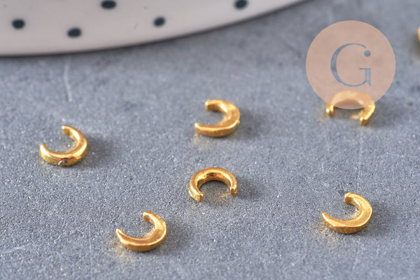 Lune à coller zamac doré 4x5mm,fournitures à coller pour décorer pierres et bijoux en inclusion résine, x2 G8250