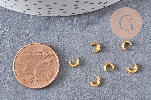Lune à coller zamac doré 4x5mm,fournitures à coller pour décorer pierres et bijoux en inclusion résine, x2 G8250