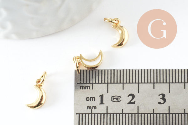 Lune nacre blanche naturelle laiton doré 10x6mm, x1 (G3574)