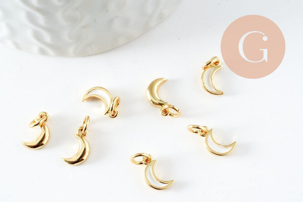 Lune nacre blanche naturelle laiton doré 10x6mm, x1 (G3574)