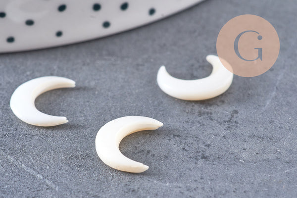 Lune nacre blanche naturelle,pendentif lune,coquillage blanc,corne non percée,création bijoux,Pendentif nacre,12x11.5mm, X2 (G0391)