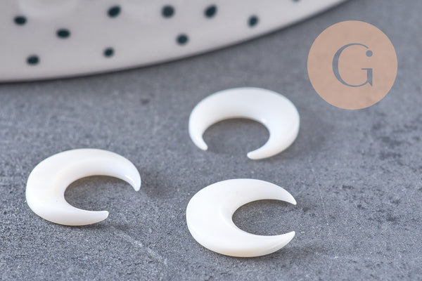 Lune nacre blanche naturelle,pendentif lune,coquillage blanc,corne percée,création bijoux,Pendentif nacre,13x12mm, les 2 (G3253)