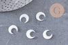 Lune nacre blanche naturelle,pendentif lune,coquillage blanc,corne percée,création bijoux,Pendentif nacre,13x12mm, les 2 (G3253)