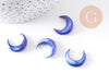 Lune nacre bleue naturelle, pendentif lune, coquillage teinté,non percé, Pendentif nacre, 18x20mm, X1 (G2779)