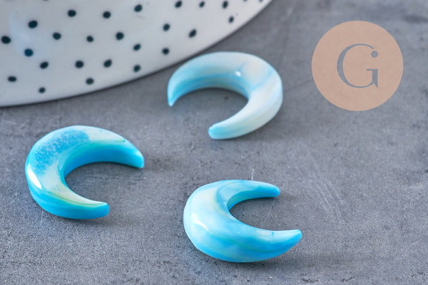 Lune nacre naturelle bleue, pendentif lune, coquillage Naturel,non percé, création bijoux,pendentif nacre,18x19mm, X1 G0343