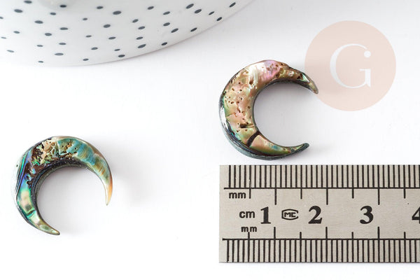 Lune nacre noire naturelle abalone, coquillage noir Ormeau, non percé, 18x20mm, x1 (G7042)