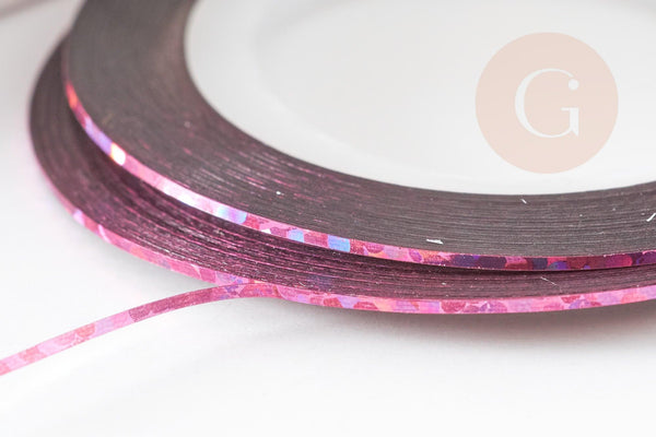 Masking tape ongles rose fuchsia laser, masking tape,adhésif papier, scrapbooking,nail art, décoration,1mm x 20mètres G1334