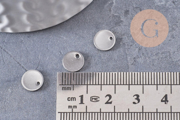 Médaille acier argenté finition mate,fournitures créatives, médaillon argent,création collier, fournitures argentées, 8mm, x10 (G1622)