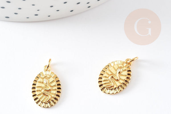 Médaille serpent laiton doré 18k cristal,sans nickel,cadeau anniversaire, Pendentif zircon,17mm, x1 G2416