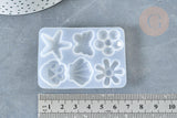 Moule pour fabrication bijoux formes fleurs coquillages résine 67x50x6mm, x1 (G7996)