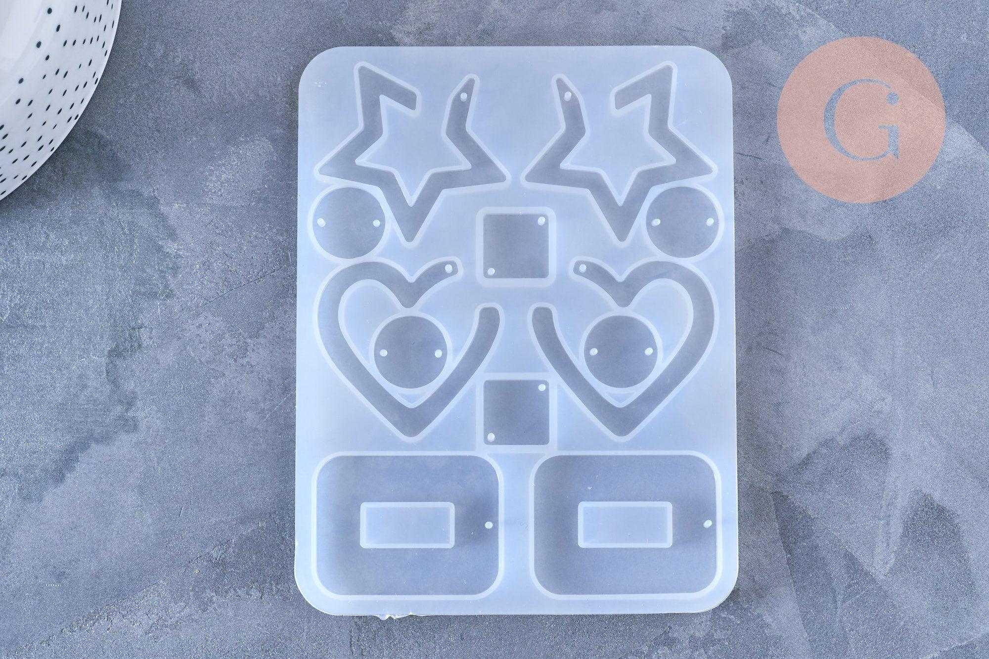 Moule pour fabrication boucles coeur étoile résine, un moule en silicone pour réaliser des bijoux avec inclusion en résine, x1 (G4579)