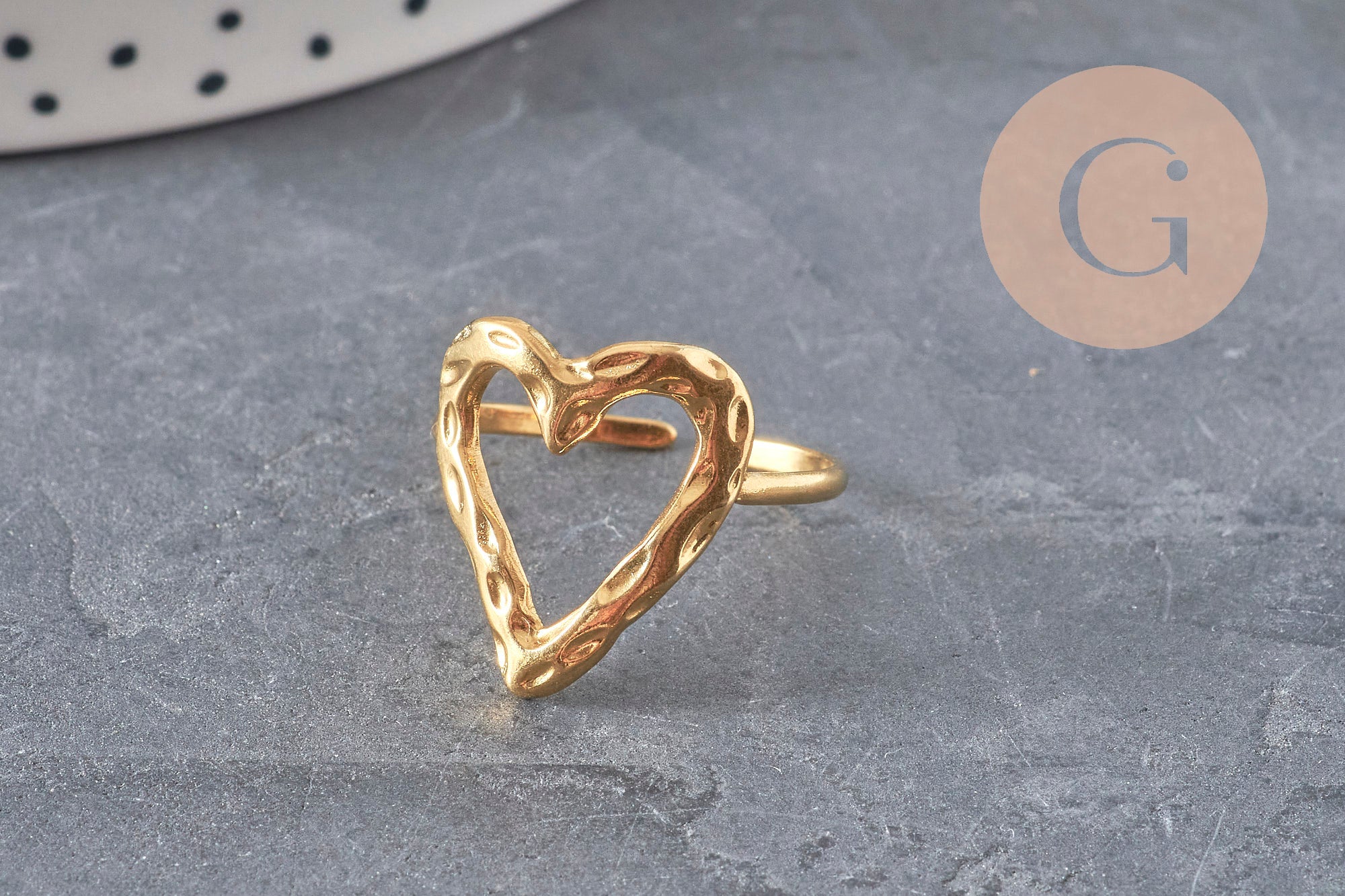 Bague ouverte en forme de cœur doré en acier inoxydable 304, support pour création de bijoux en résine, taille 57.