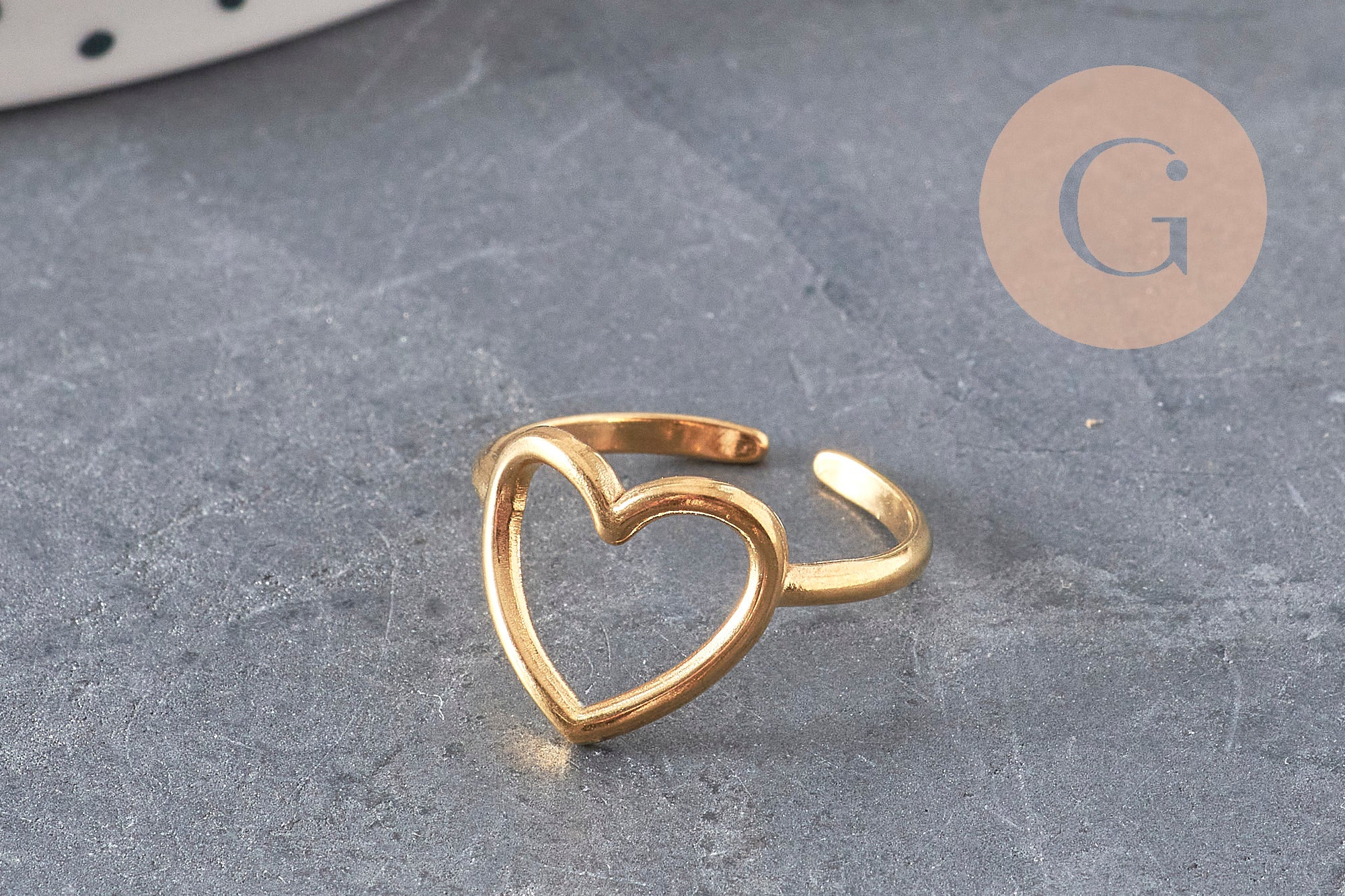 Bague ouverte en forme de cœur doré en acier inoxydable 304, support pour création de bijoux en résine, taille 57.