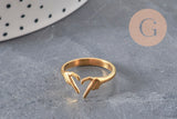 Bague ouverte dorée en acier inoxydable avec motif de mains formant un cœur, style minimaliste et élégant.