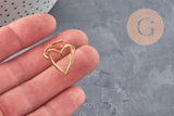 Bague ouverte en forme de cœur doré en acier inoxydable 304, support pour création de bijoux en résine.