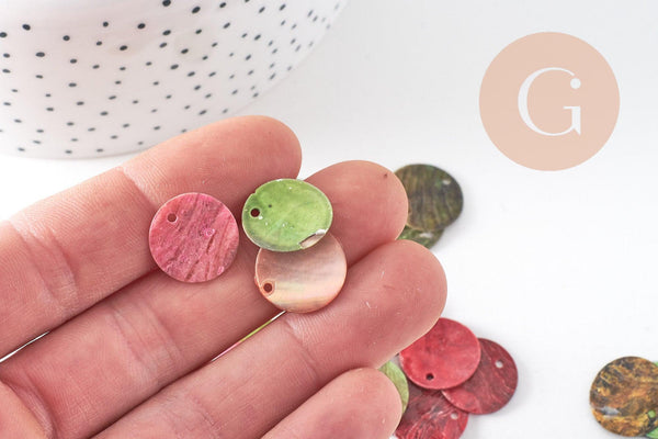 Pastilles rondes nacre multicolore, bouton nacre,pendentif nacre, coquillage naturel,1.4cm, x 10 (G1071)