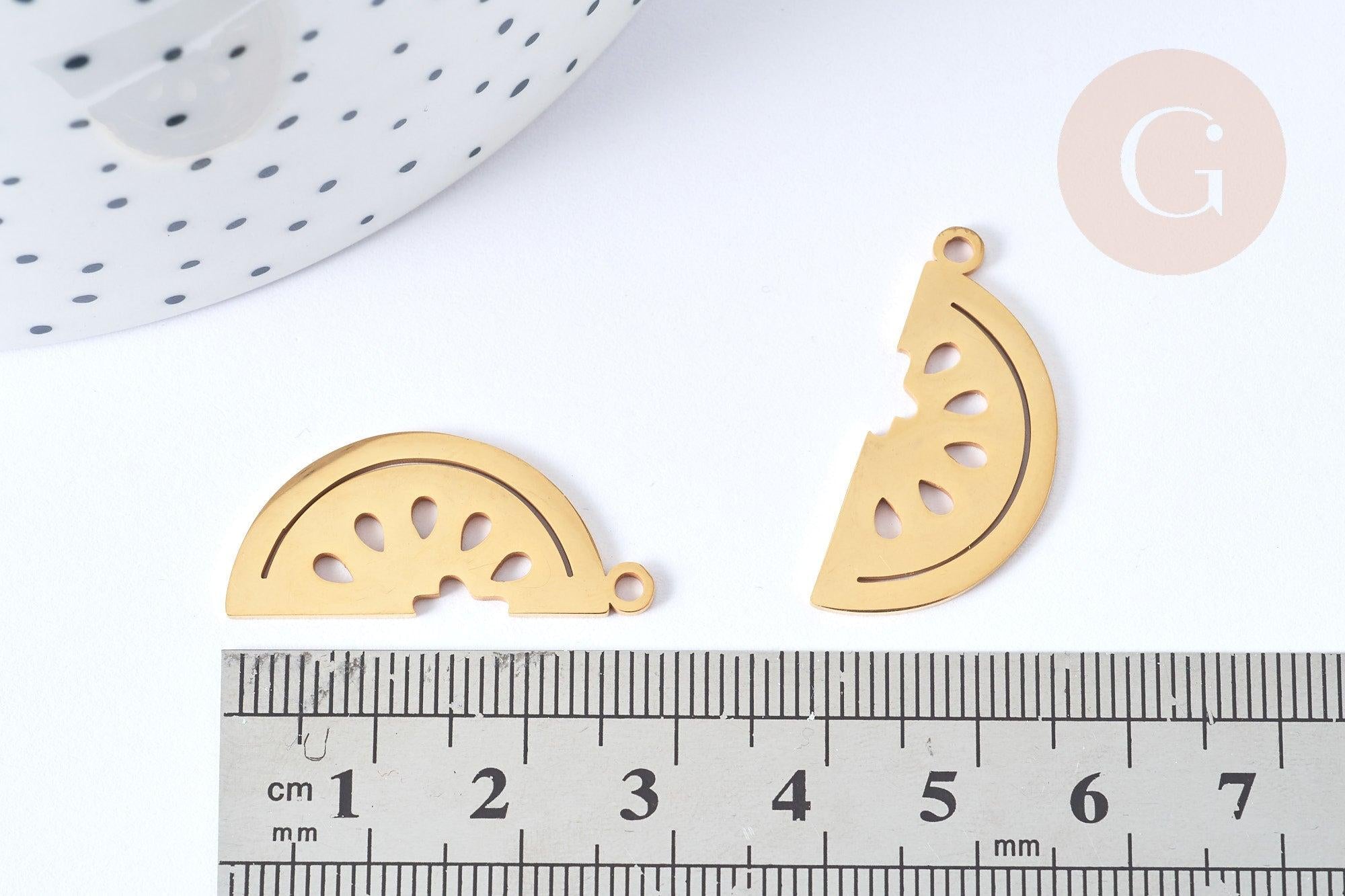 Pendant filigree print half watermelon stainless steel 201 gold, unit G7858