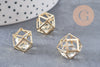 Pendentif 3D connecteur hexagone doré cristal transparent facettes,pendentif cage cristal doré,création bijoux,17mm, x2 G3706