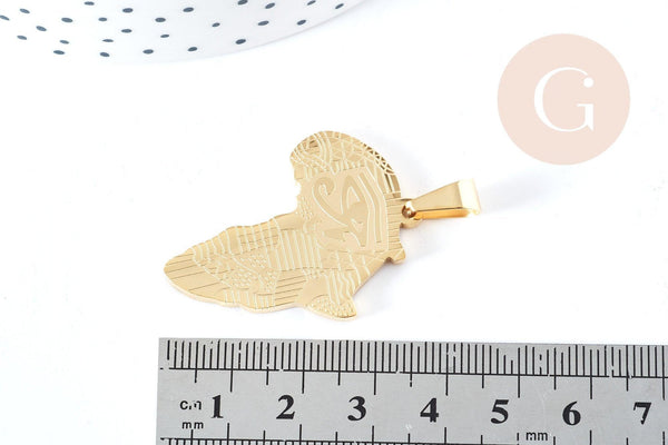 Pendentif Afrique acier 304 inoxydable doré 37.5mm, x1 (G8718)