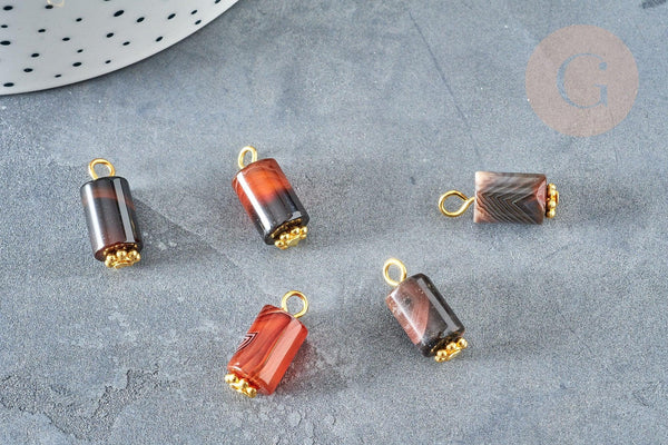 Pendentif Agate naturelle marron colonne fer doré 17.5mm, pierre naturelle, x1 (G8332)