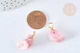 Pendentif Agate teintée naturelle nugget brute rose fer doré 13~32mm, pierre naturelle,x1 (G7584)