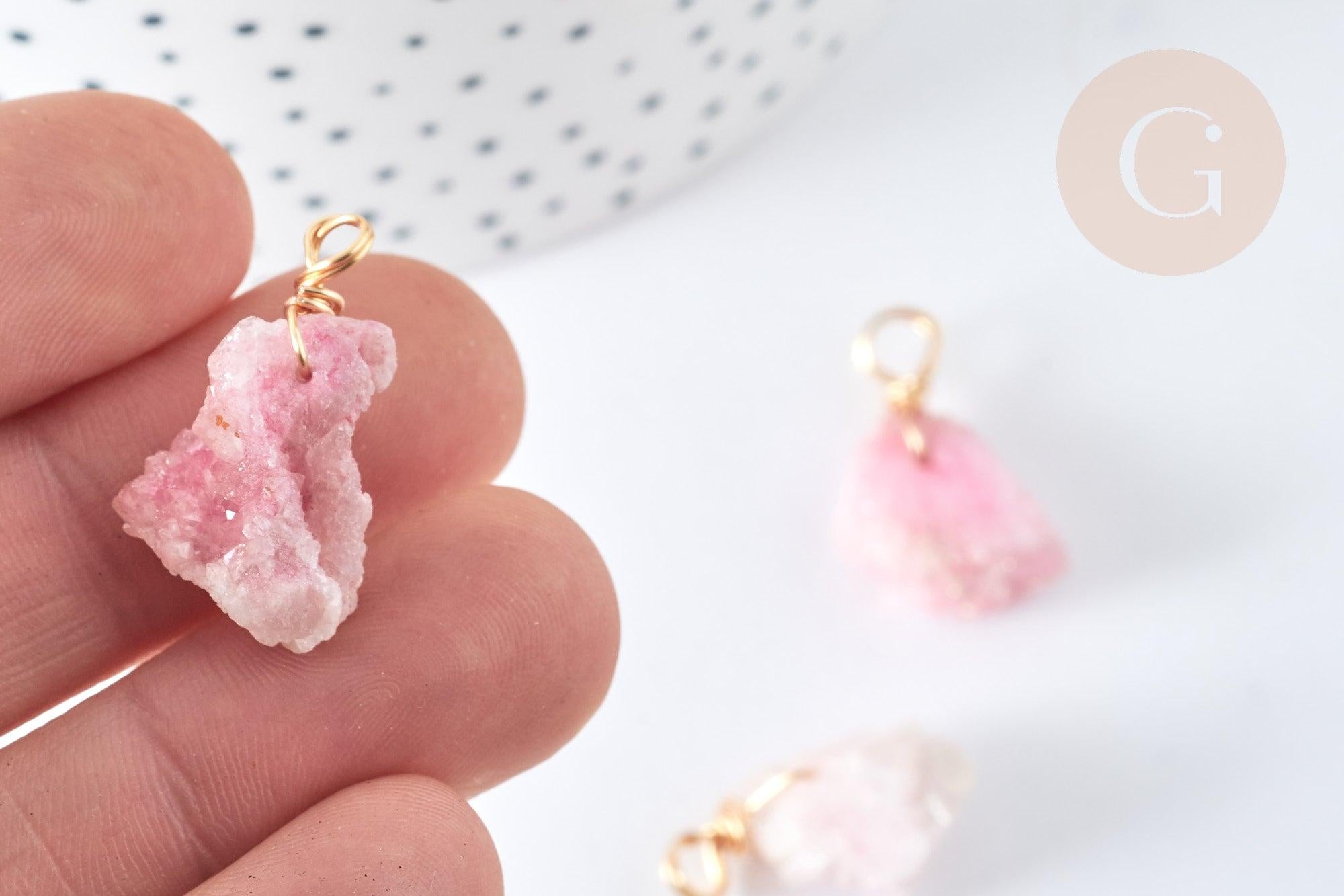 Pendentif Agate teintée naturelle nugget brute rose fer doré 13~32mm, pierre naturelle,x1 (G7584)
