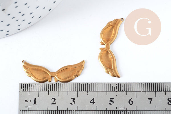 Pendentif Ailes laiton brut 34mm, breloque en laiton brut pour fabrication de bijoux fantaisie x1 (G8768)