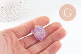 Pendentif Améthyste naturelle pierre brute acier 304 inoxydable doré IP 20~30mm, x1 (G9600)