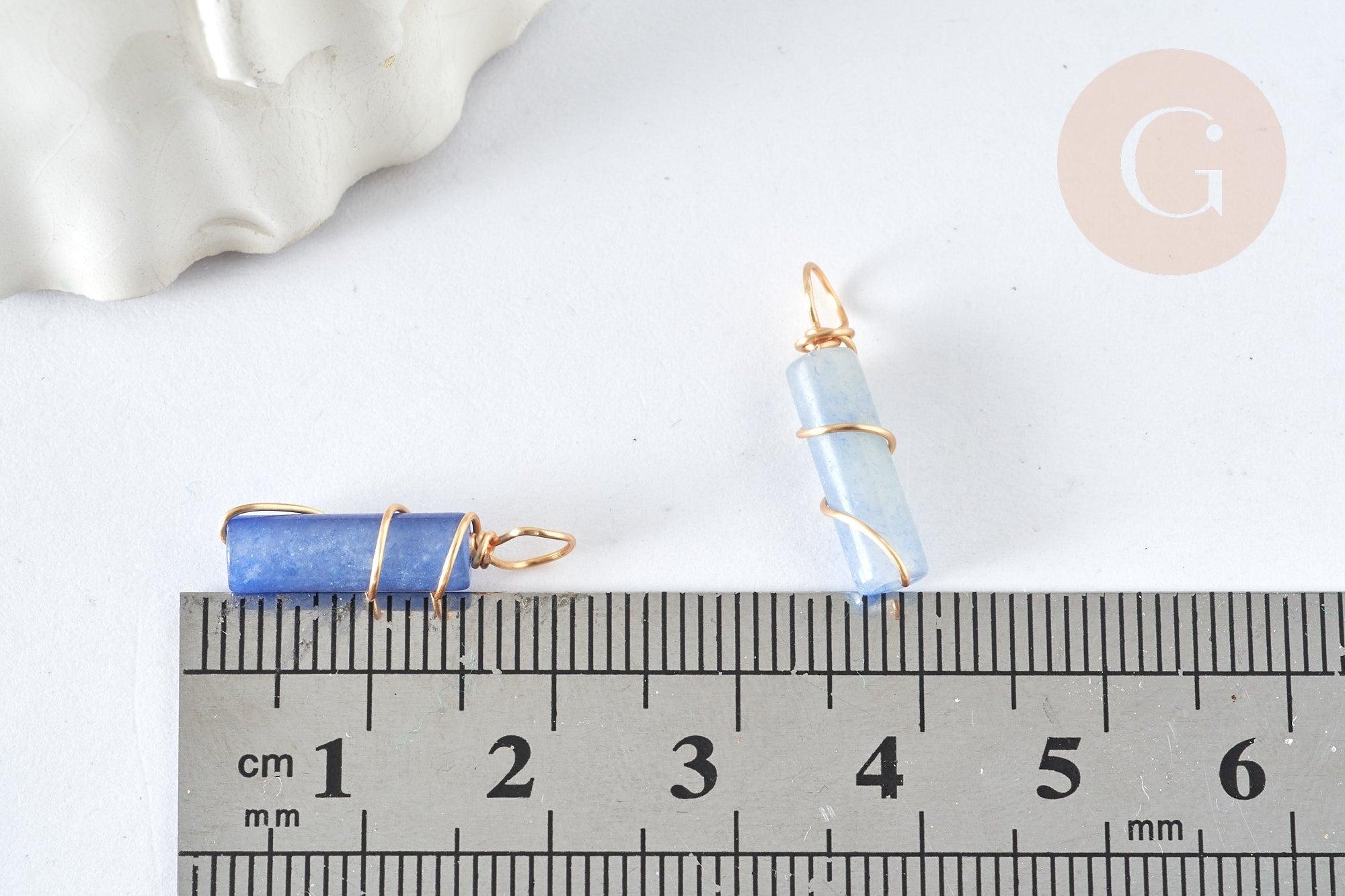 Pendentif Aventurine bleue naturelle support cuivre doré 20~21mm, pierre, x1 (G7457)