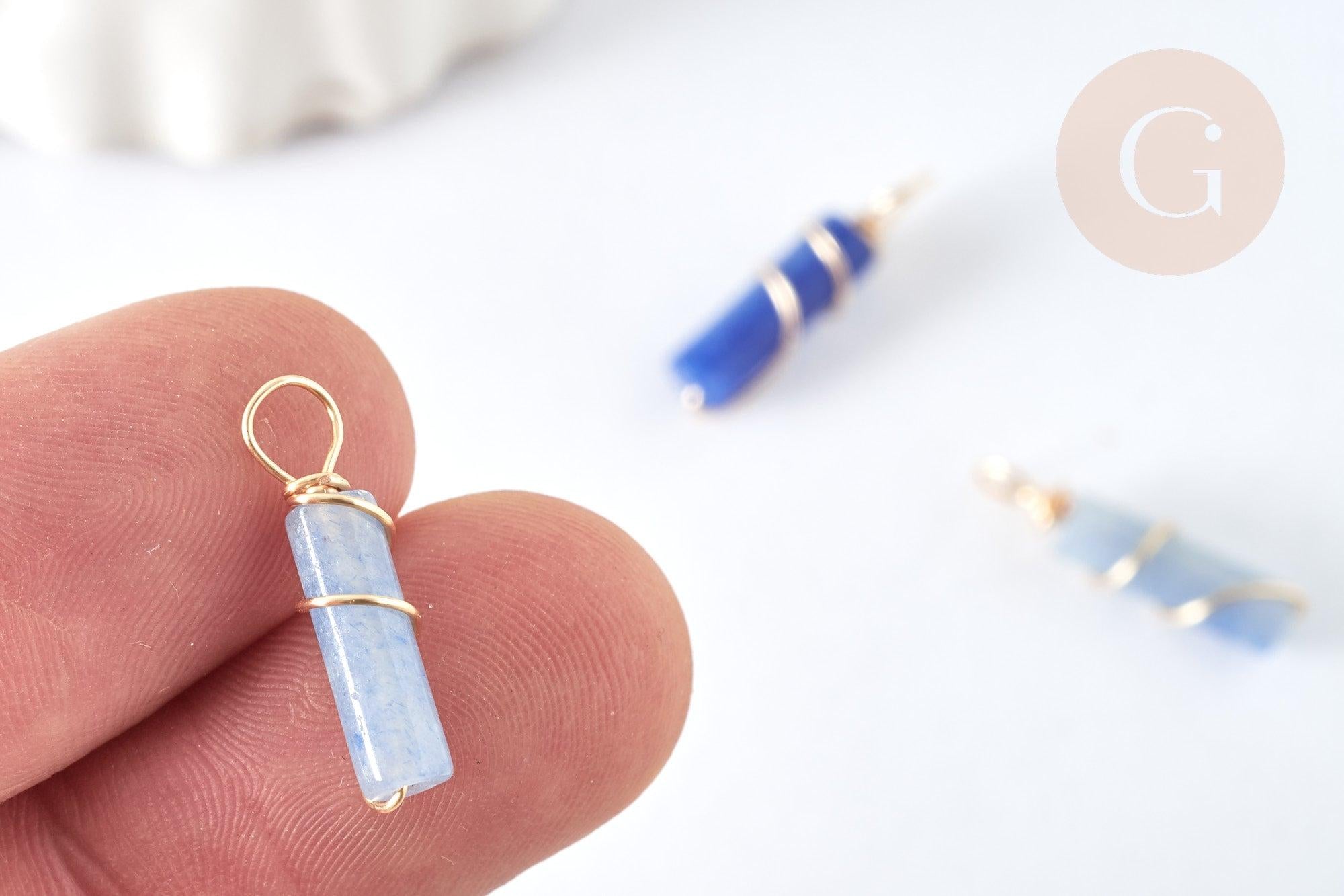 Pendentif Aventurine bleue naturelle support cuivre doré 20~21mm, pierre, x1 (G7457)
