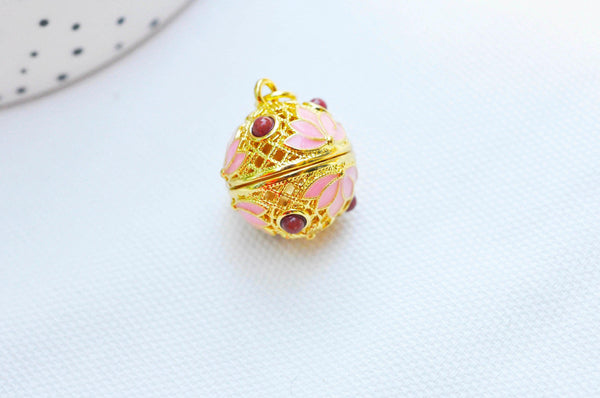 Pendentif Bola carillon d'harmonie doré émaillé, création bijoux de grossesse, Vendu sans carillon, 22mm, x1 (G3707)