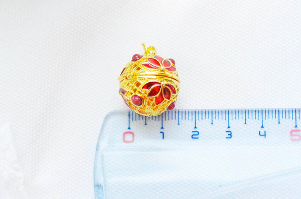 Pendentif Bola carillon d'harmonie doré émaillé, création bijoux de grossesse, Vendu sans carillon, 22mm, x1 (G3707)