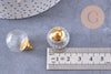 Pendentif Bouteille bulle en verre et bouchon en laiton doré 27mm, x1 (G10617)