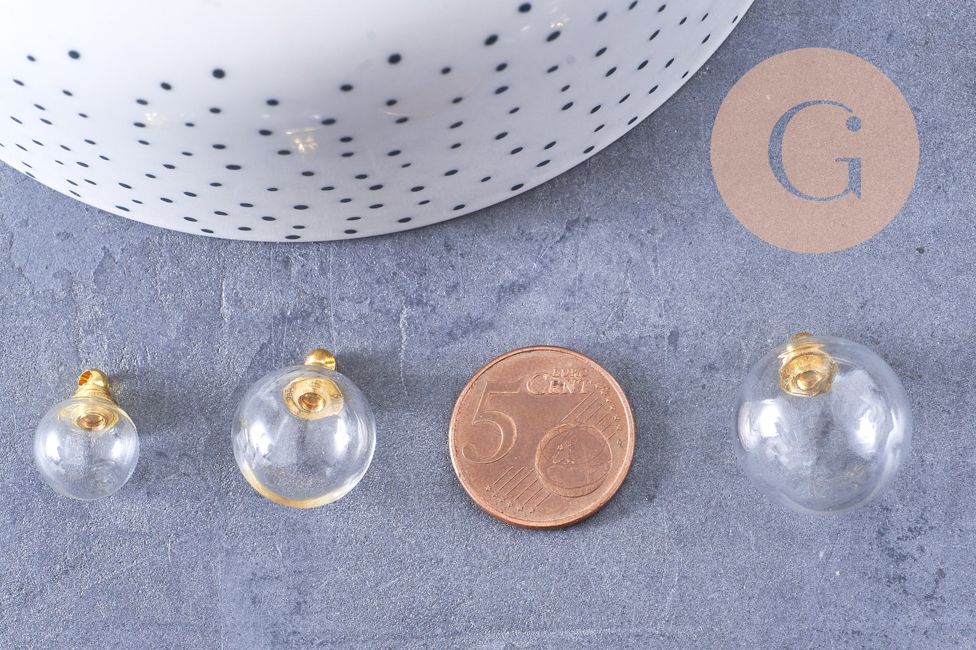 Pendentif Bouteille bulle en verre et bouchon en métal doré 17.5-25mm, x1 (G10658)