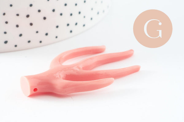 Pendentif Branche forme corail plastique rose 60mm, pendentif inspiré océan, x1 (G9749)