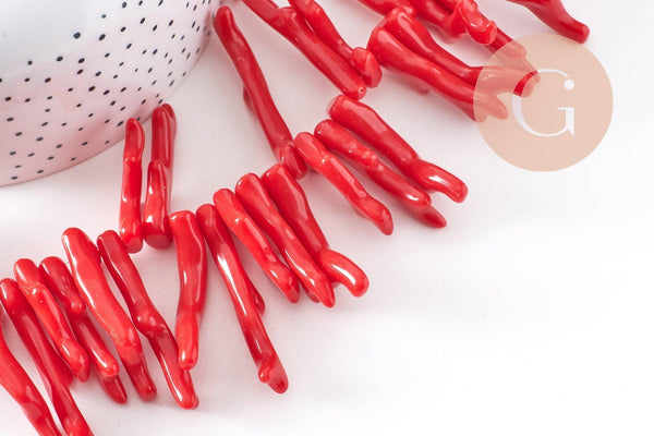Pendentif Branche forme corail plastique rouge 27-47mm, x5 (G10490)