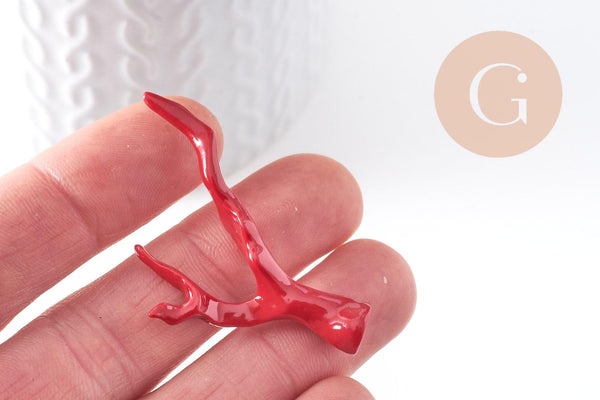 Pendentif Branche forme corail résine rouge 44.5mm, x1 (G10347)