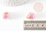 Pendentif Bulle globe verre chips rose et CCB doré 20mm, création bijoux original DIY, x1 (G9129)